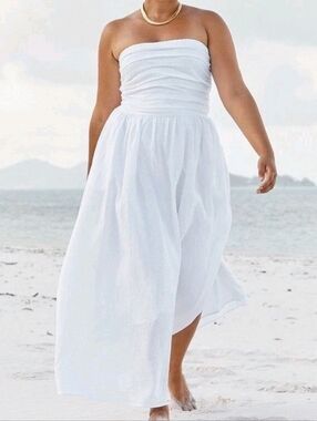 DISSH NEW Lexi White Linen Midi Dress Size US 4
